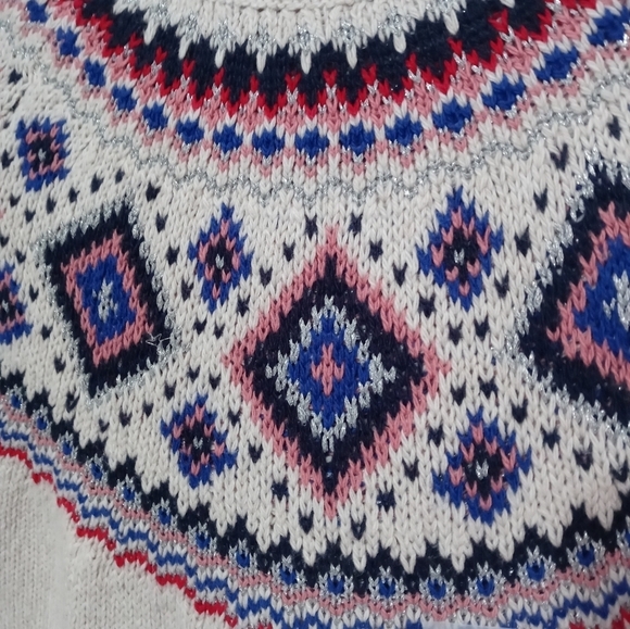 Old Navy Retro 80's Style Fair Isle Nordic  Long Sleeve Metallic knit Sweater - Picture 2 of 9